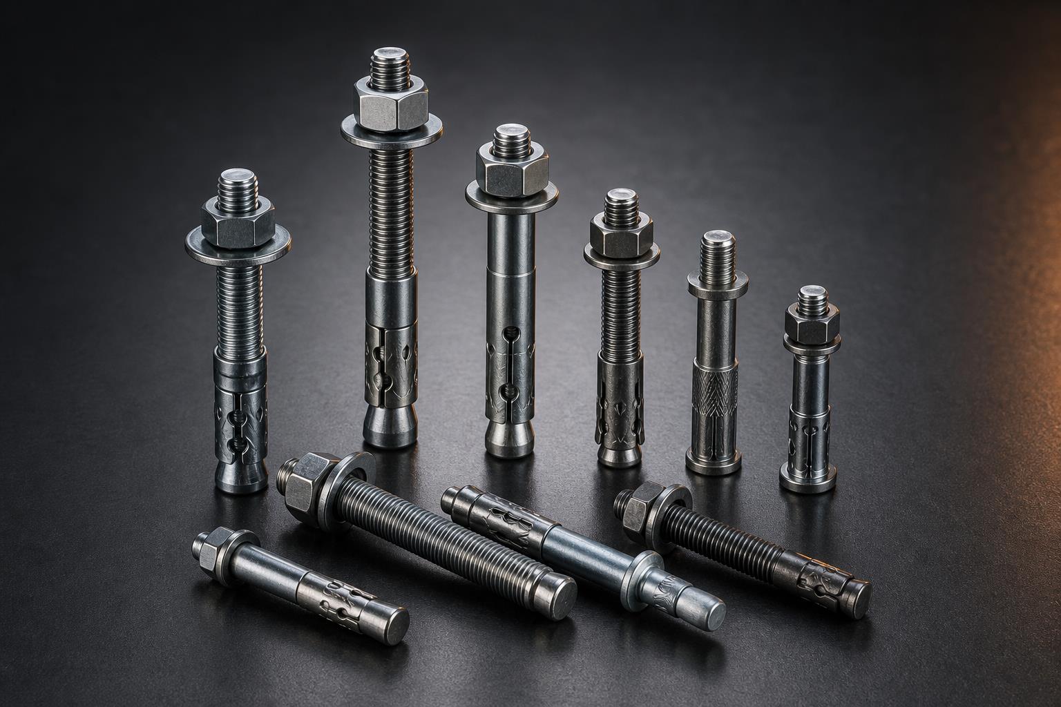Assorted industrial anchors and anchor bolts