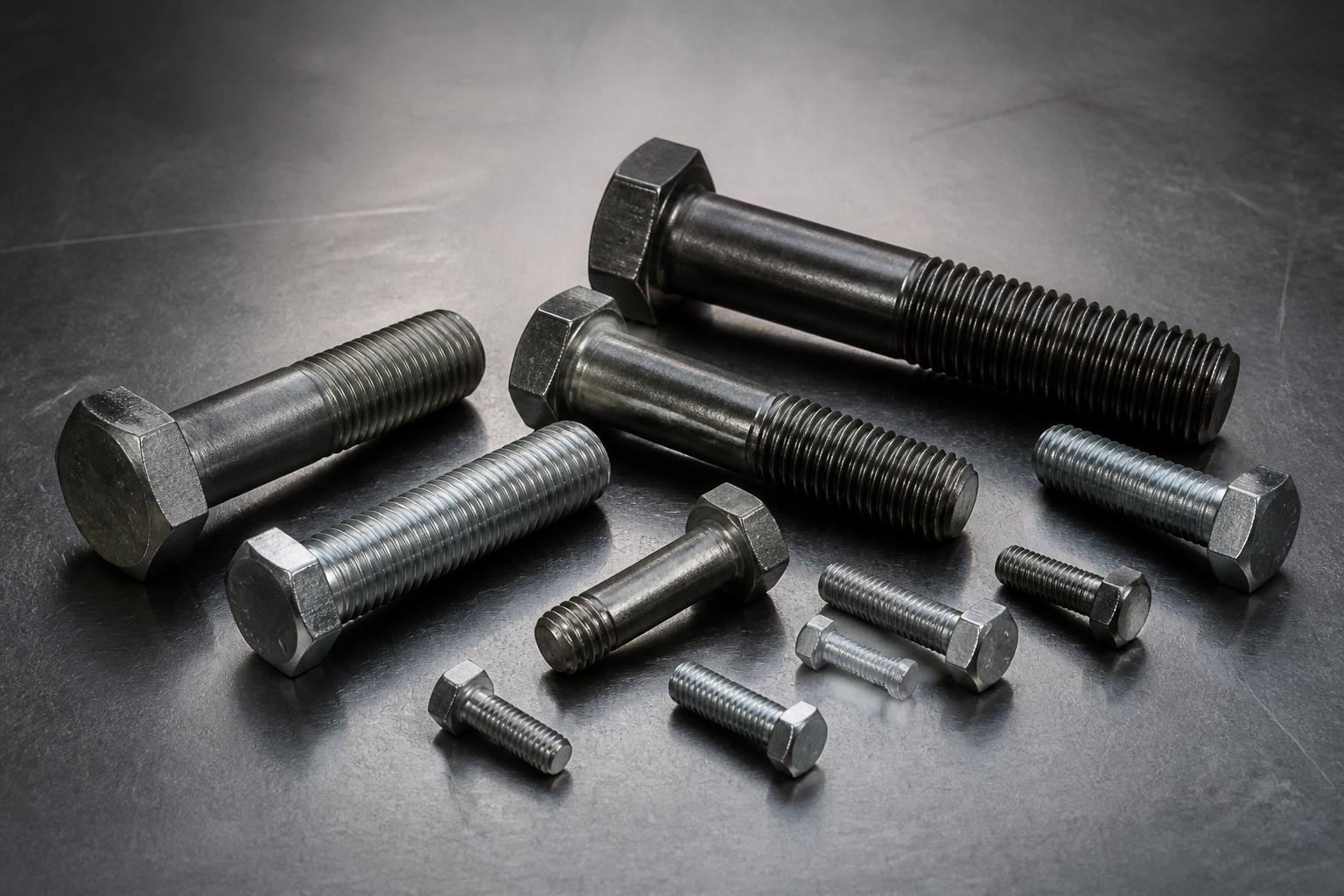 Assorted hex bolts in mild steel and carbon steel