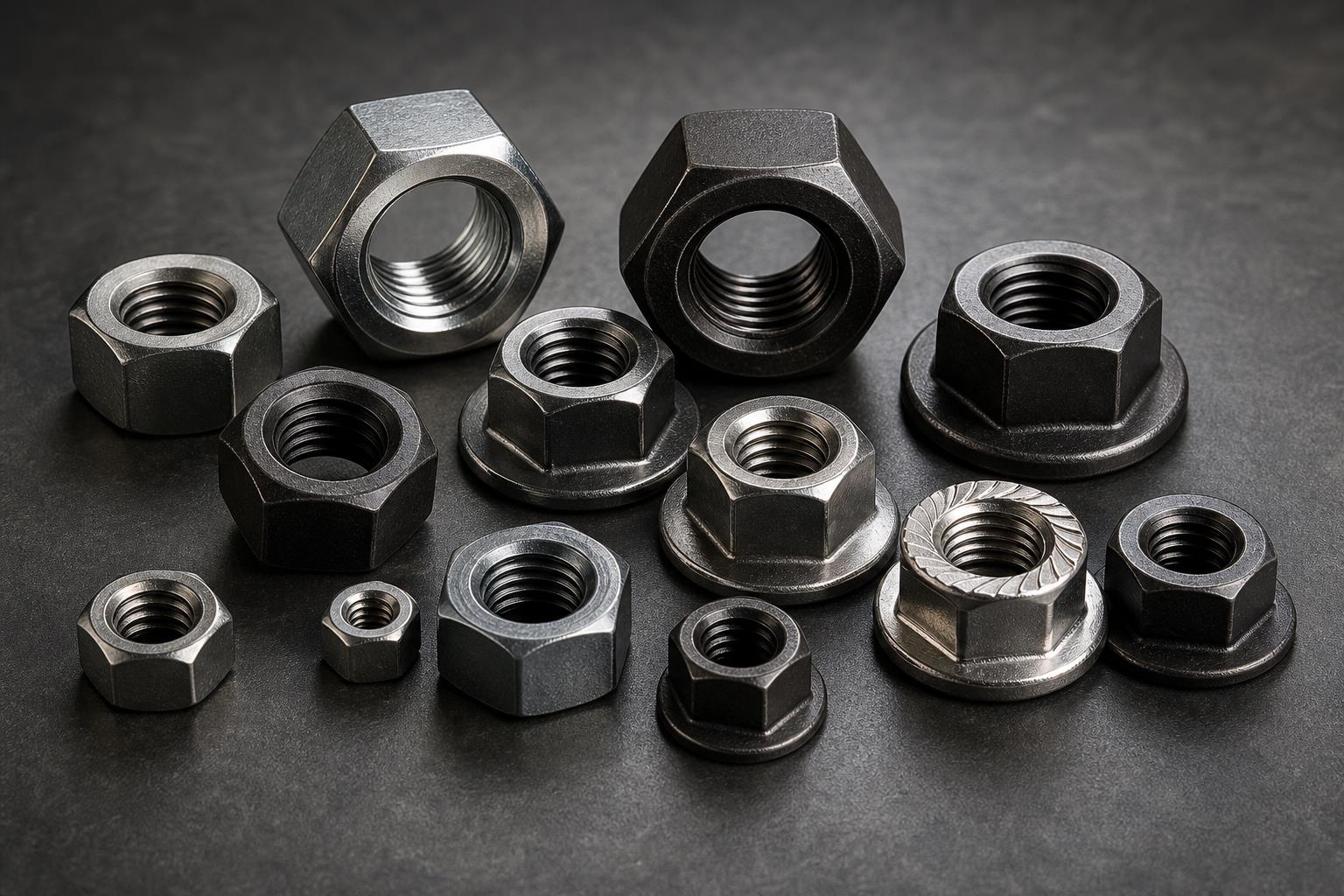 Assorted hex nuts and flange nuts